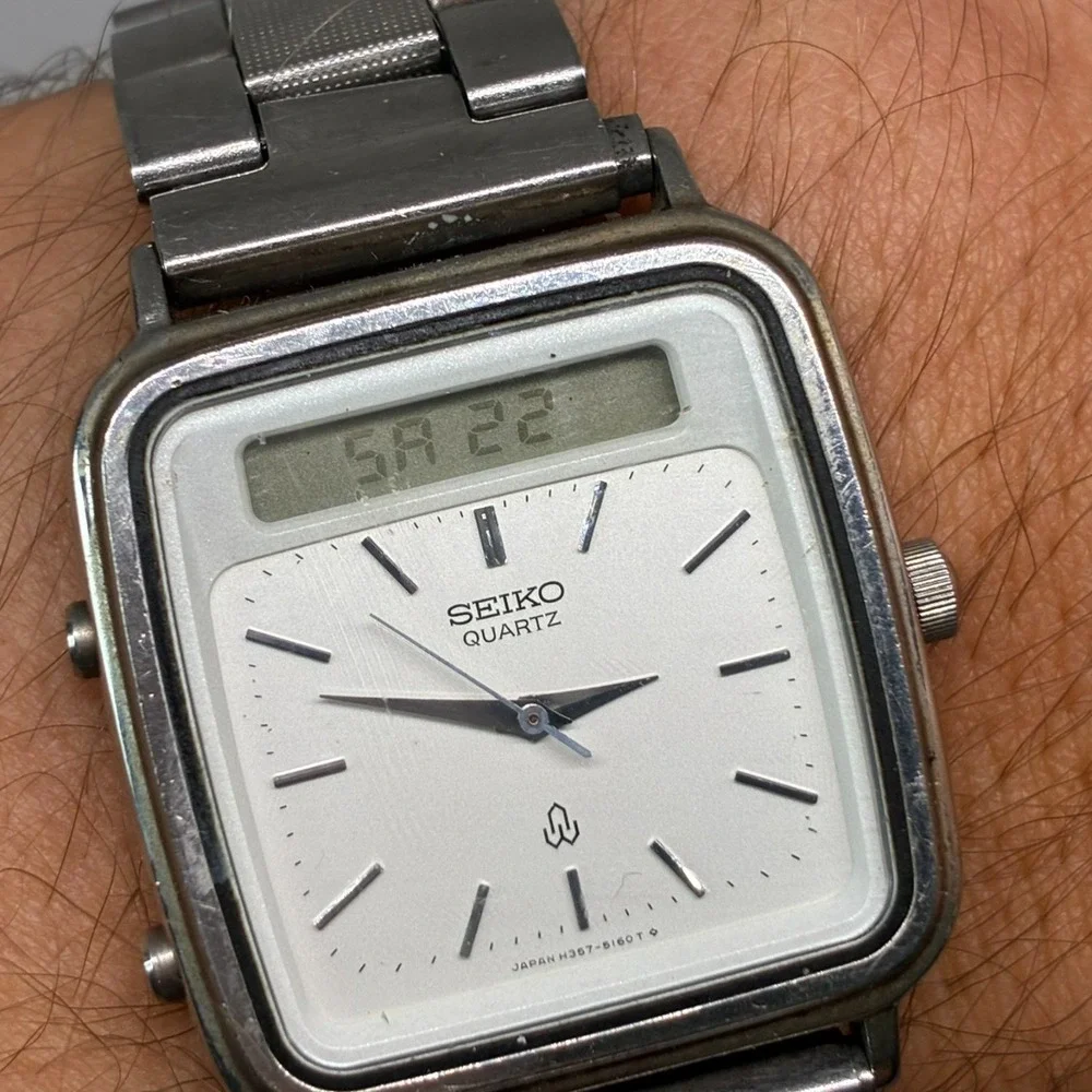 Rare Seiko Quartz H357-5090 Silver Dial Men's Ana-Digi Vintage Watch-Working!